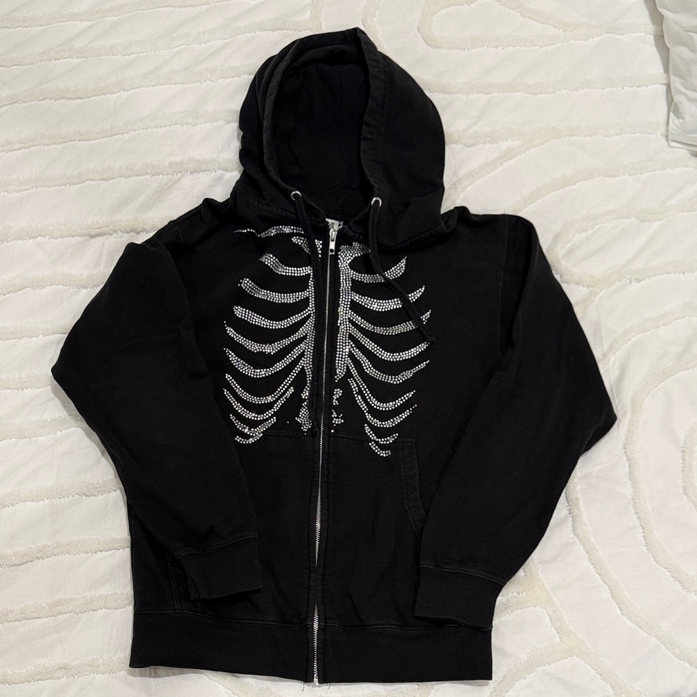 Women’s Black Skeleton Rhinestone Hoodie